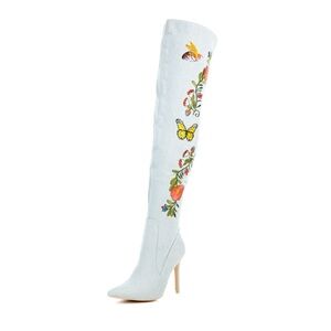 Cape Robbin White Over the Knee Boots with Floral Embroidery